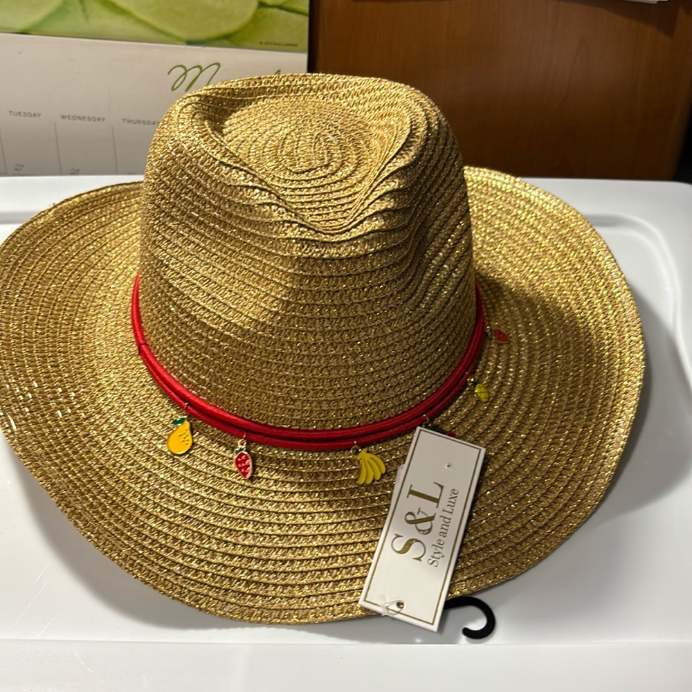 Gold Shimmer beach Hat with charms on the band